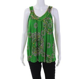 Nieves Lavi Womens Silk Geometric Sleeveless V-Neck Tank Top Green Size M